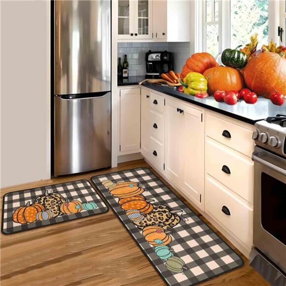 Fall Kitchen Rugs and Mats Set of 2, Thanksgiving Non-Slip Backing Decorations - Picture 3 of 7
